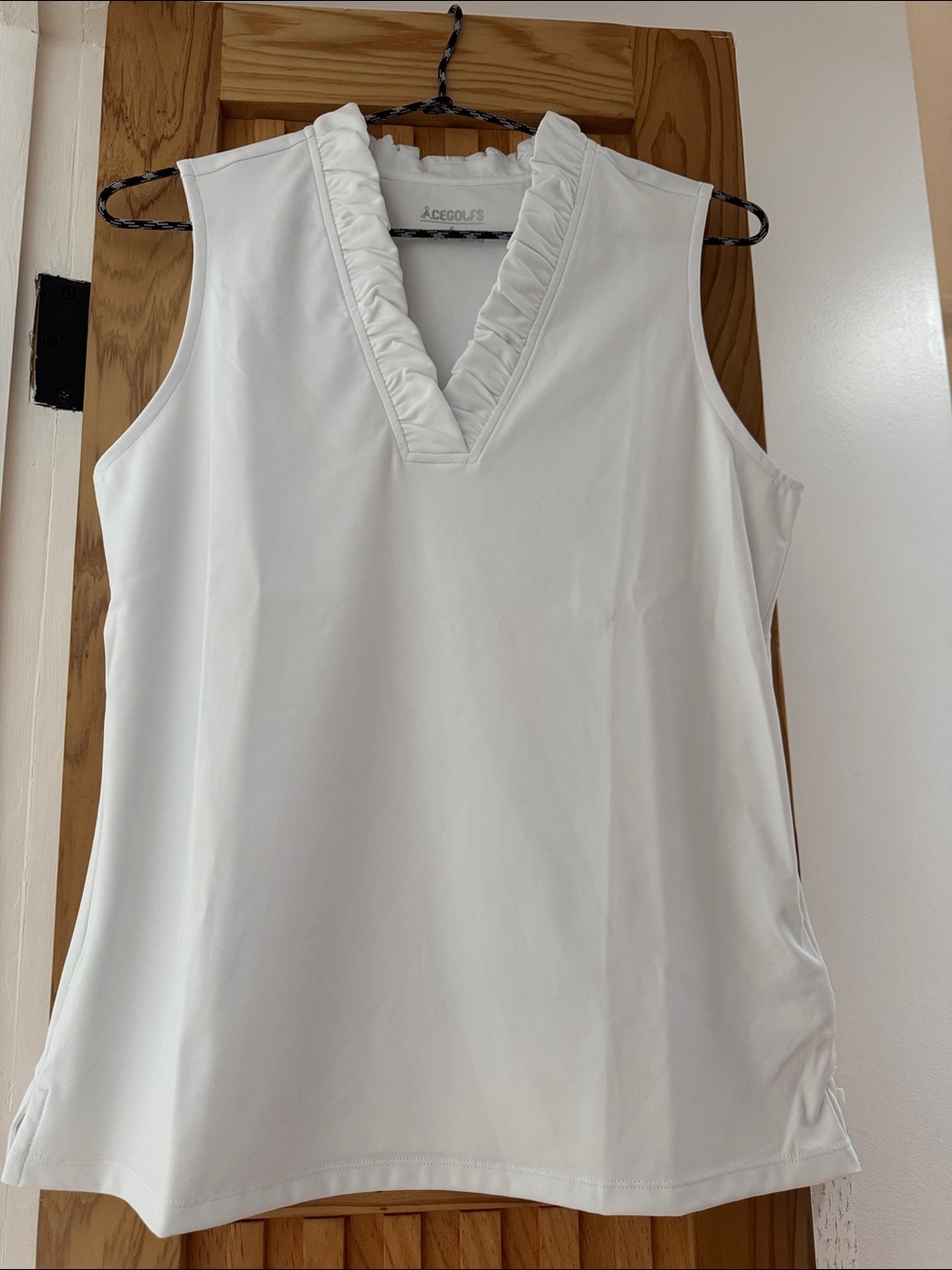 Acegolfs White Ruffle V-Neck Golf Top